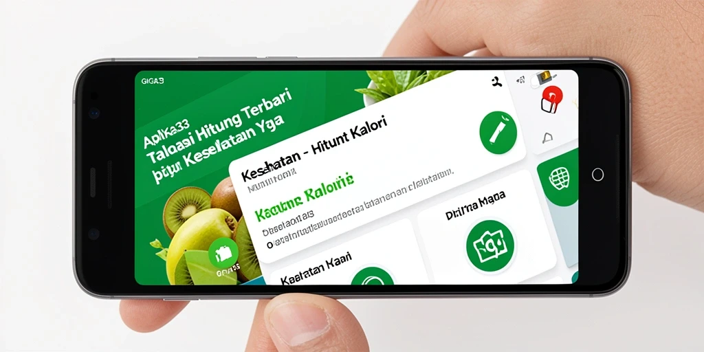 Antarmuka GIGA33 menampilkan penghitung kalori dan grafik kemajuan.