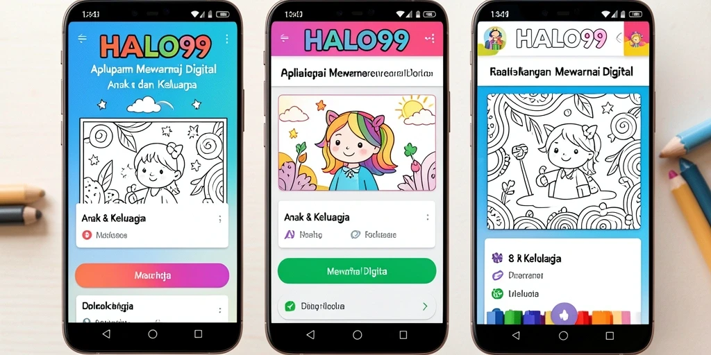 Antarmuka aplikasi HALO99 yang penuh warna dan interaktif.