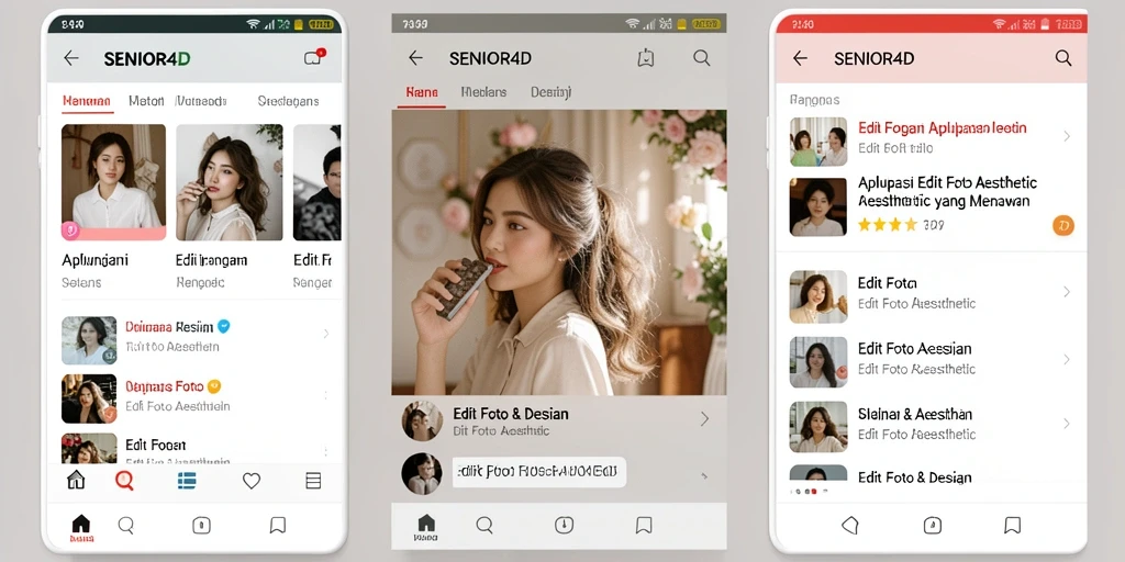 Screenshot aplikasi SENIOR4D menampilkan antarmuka pengguna yang menarik dan mudah digunakan.